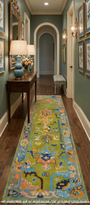 Custom Made Hand Knotted Green And Gray Oushak Runner Rug by The Rug Decor