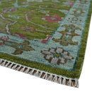 Custom Made Hand Knotted Green, Silver and Maroon Traditional Wool Area Rug