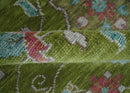 Custom Made Hand Knotted Green, Silver and Maroon Traditional Wool Area Rug