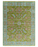 Custom Made Hand Knotted Green, Silver and Maroon Traditional Wool Area Rug