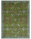 Custom Made Hand Knotted Green, Silver and Maroon Traditional Wool Area Rug