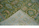 Wool Hand Knotted Traditional Oushak Area Rug - Green Silver Peach
