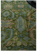 Wool Hand Knotted Traditional Oushak Area Rug - Green Silver Peach