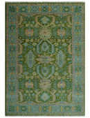 Wool Hand Knotted Traditional Oushak Area Rug - Green Silver Peach