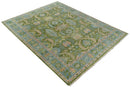 Wool Hand Knotted Traditional Oushak Area Rug - Green Silver Peach