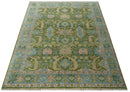 Wool Hand Knotted Traditional Oushak Area Rug - Green Silver Peach