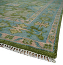 Wool Hand Knotted Traditional Oushak Area Rug - Green Silver Peach