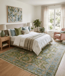 Wool Hand Knotted Traditional Oushak Area Rug - Green Silver Peach