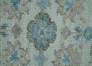 Custom Made Hand Knotted Ivory and Blue Traditional Turkish Afghan Wool Rug