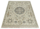 Custom Made Hand Knotted Ivory and Charcoal Medallion Pattern Wool Area Rug