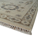 Custom Made Hand Knotted Ivory and Charcoal Medallion Pattern Wool Area Rug