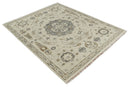 Custom Made Hand Knotted Ivory and Charcoal Medallion Pattern Wool Area Rug