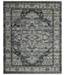 Custom Made Hand Knotted Ivory and Charcoal Traditional Wool Area Rug