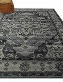 Custom Made Hand Knotted Ivory and Charcoal Traditional Wool Area Rug