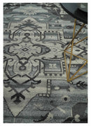 Custom Made Hand Knotted Ivory and Charcoal Traditional Wool Area Rug