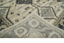 Custom Made Hand Knotted Ivory, Charcoal and Beige Traditional Wool Area Rug