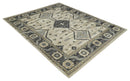 Custom Made Hand Knotted Ivory, Charcoal and Beige Traditional Wool Area Rug