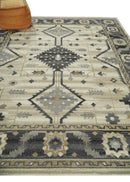 Custom Made Hand Knotted Ivory, Charcoal and Beige Traditional Wool Area Rug
