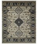 Custom Made Hand Knotted Ivory, Charcoal and Beige Traditional Wool Area Rug