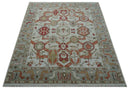 Ivory Silver Rust Hand Knotted Wool Area Rug - Traditional Heriz Serapi