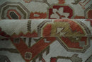 Ivory Silver Rust Hand Knotted Wool Area Rug - Traditional Heriz Serapi