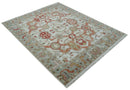 Ivory Silver Rust Hand Knotted Wool Area Rug - Traditional Heriz Serapi