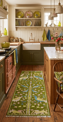Custom Made Hand Knotted Jungle Life Peacock Green Runner Wool Rug by The Rug Decor