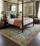 Rust and Silver Hand Knotted Turkish Traditional Heriz Wool Area Rug