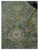 Custom Made Hand Knotted Moss Green Gray and Green Oriental Oushak Multi Size Traditional Wool Area Rug