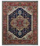 Custom Made Hand Knotted Multi Size Large Olive, Blue, Ivory and Rust Traditional Wool Rug