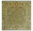 Custom Made Hand Knotted Olive and beige Traditional Vintage Style Antique Wool Rug