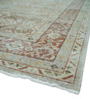 Custom Made Hand Knotted Olive and Rust Distressed Traditional Antique Look Wool Rug