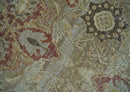 Custom Made Hand Knotted Olive and Rust Distressed Traditional Antique Look Wool Rug