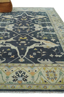 Custom Made Hand Knotted Oriental Oushak Charcoal, Ivory and Olive Wool Area Rug