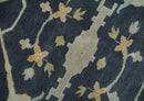 Custom Made Hand Knotted Oriental Oushak Charcoal, Ivory and Olive Wool Area Rug