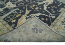 Custom Made Hand Knotted Oriental Oushak Charcoal, Ivory and Olive Wool Area Rug