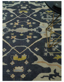 Custom Made Hand Knotted Oriental Oushak Charcoal, Ivory and Olive Wool Area Rug