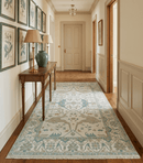 Ivory and Light Blue Wool Oushak Area Rug - Hand Knotted Custom