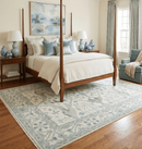Hand Knotted Oriental Oushak Wool Area Rug - Ivory and Teal Tones by The Rug Decor