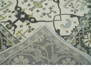 Custom made Hand Knotted Oriental Oushak Ivory, Charcoal and Olive Wool Area Rug