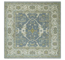 Custom Made Hand Knotted Oriental Oushak Ivory, Charcoal and Olive Wool Area Rug