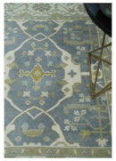 Custom Made Hand Knotted Oriental Oushak Ivory, Charcoal and Olive Wool Area Rug