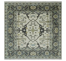 Custom made Hand Knotted Oriental Oushak Ivory, Charcoal and Olive Wool Area Rug