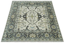 Custom made Hand Knotted Oriental Oushak Ivory, Charcoal and Olive Wool Area Rug
