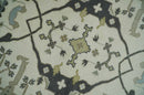 Custom made Hand Knotted Oriental Oushak Ivory, Charcoal and Olive Wool Area Rug