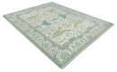 Custom Made Hand Knotted Oriental Oushak Ivory, Teal and Beige Wool Area Rug