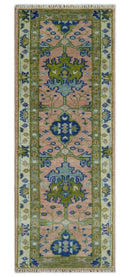 Custom Made Hand knotted Peach, Green and Blue Antique Design Area Rug
