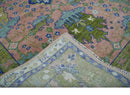 Custom Made Hand knotted Peach, Green and Blue Antique Design Area Rug