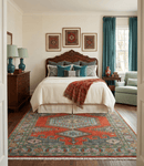 Traditional Hand Knotted Wool Persian Area Rug Rust Blue Olive