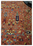 Wool Area Rug Hand-Knotted Rust Beige Turkish Oushak Traditional